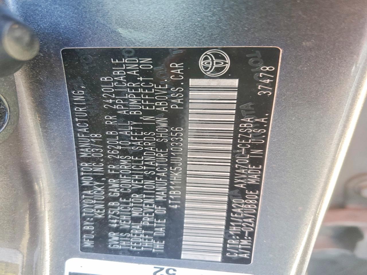 2018 TOYOTA CAMRY SE photo 12