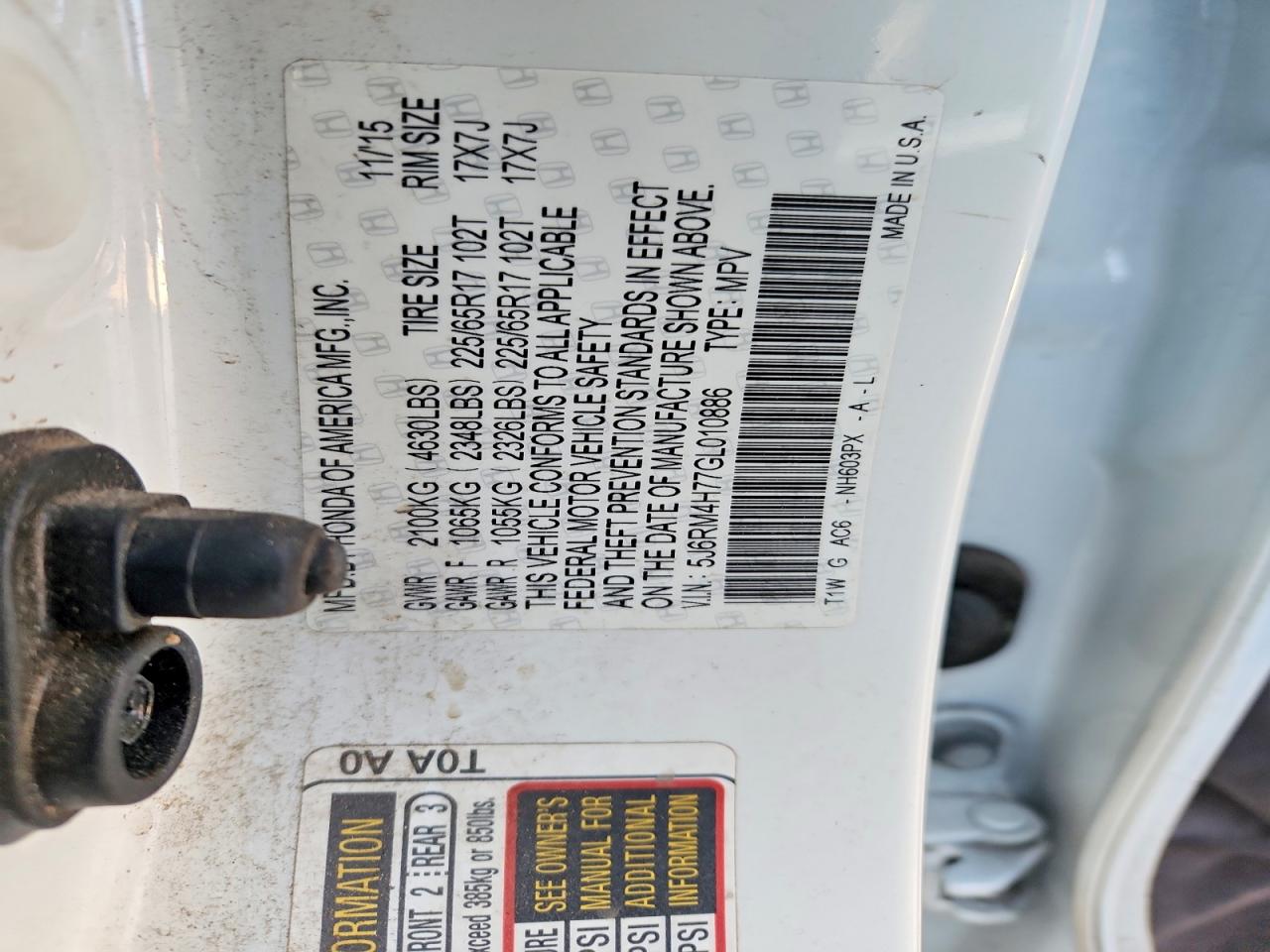 2016 HONDA CR-V EXL photo 12