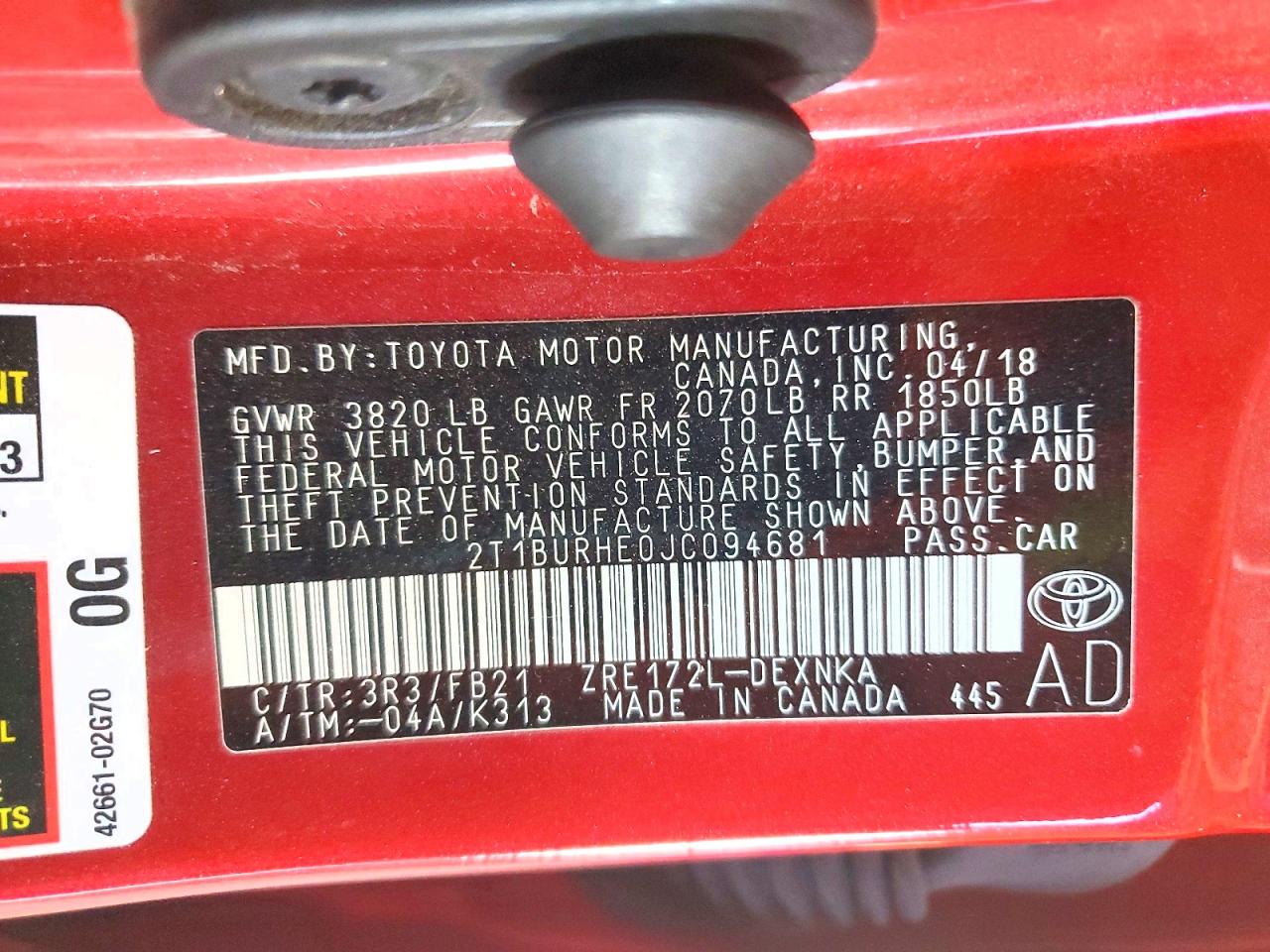 2018 TOYOTA COROLLA LE photo 12
