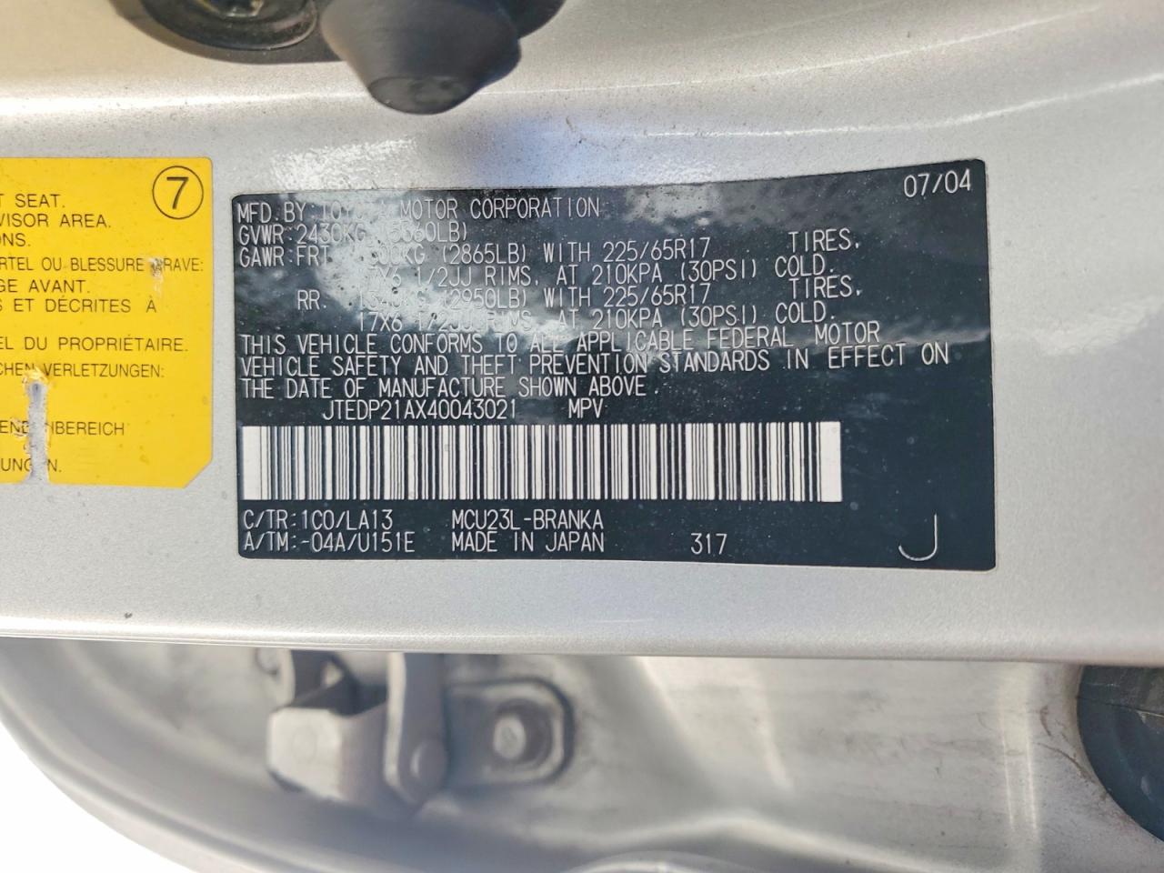 2004 TOYOTA HIGHLANDER LIMITED photo 27
