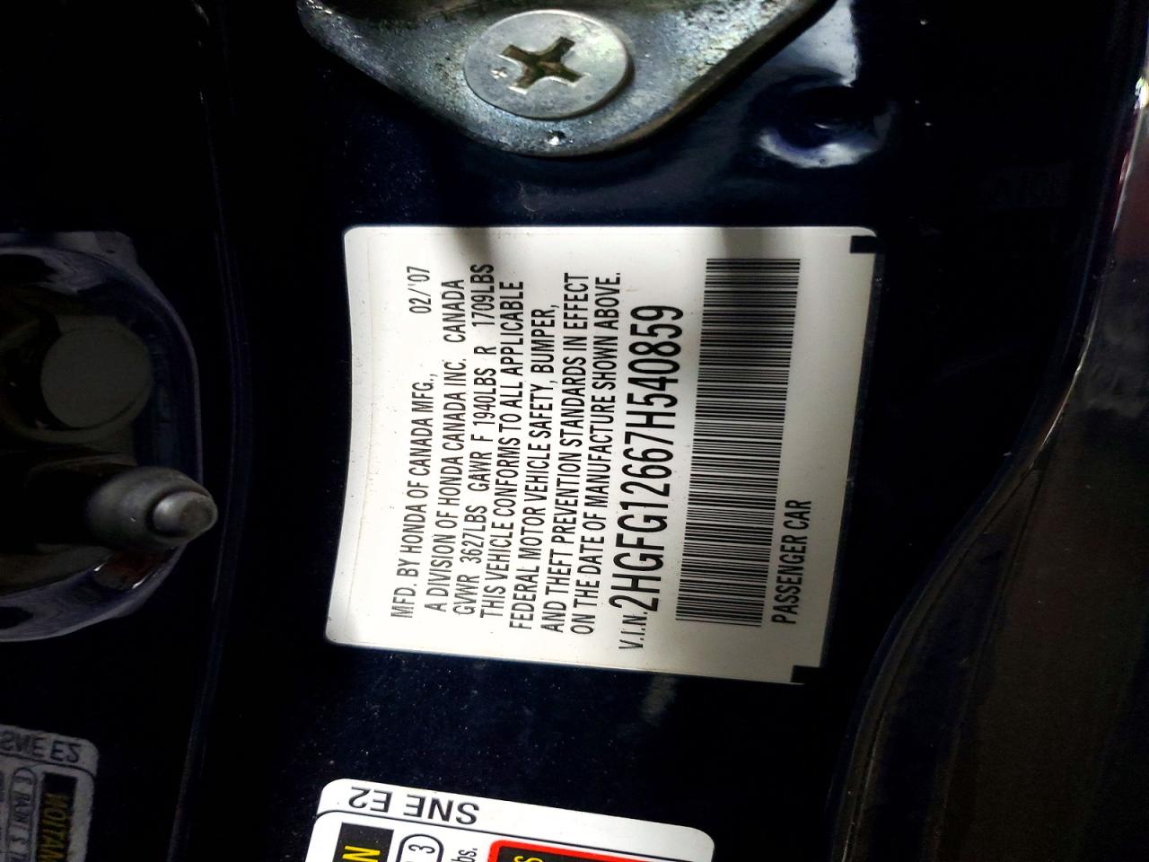 2007 HONDA CIVIC LX photo 12