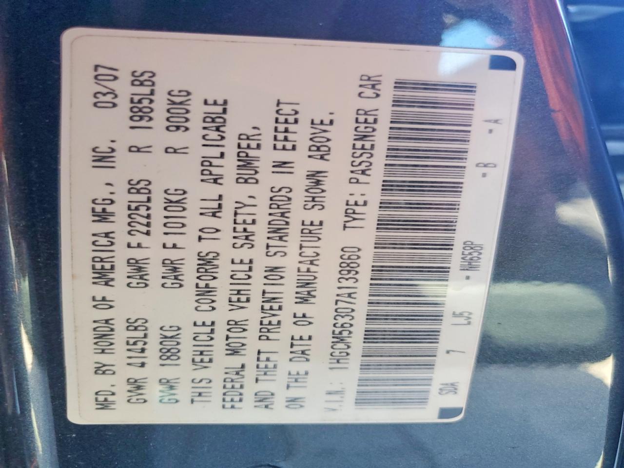 2007 HONDA ACCORD SE photo 23