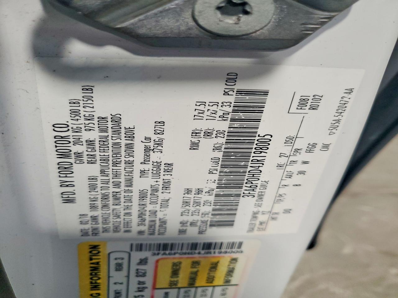 2018 FORD FUSION SE photo 34