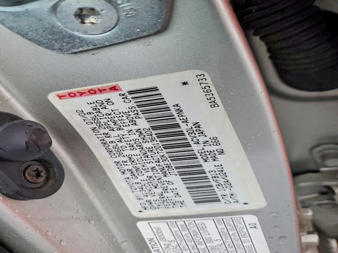 2002 TOYOTA CAMRY LE photo 34