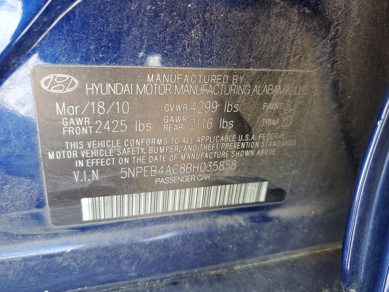 2011 HYUNDAI SONATA GLS photo 23