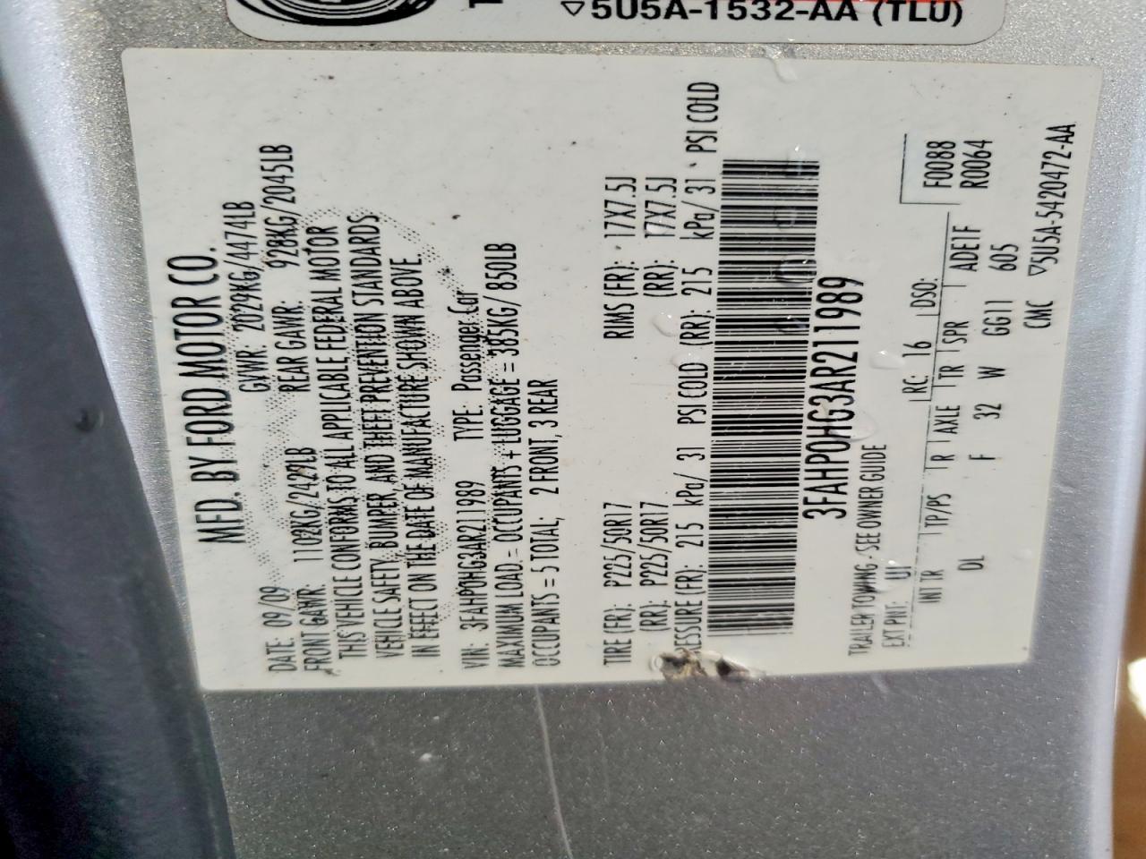 2010 FORD FUSION SE photo 12