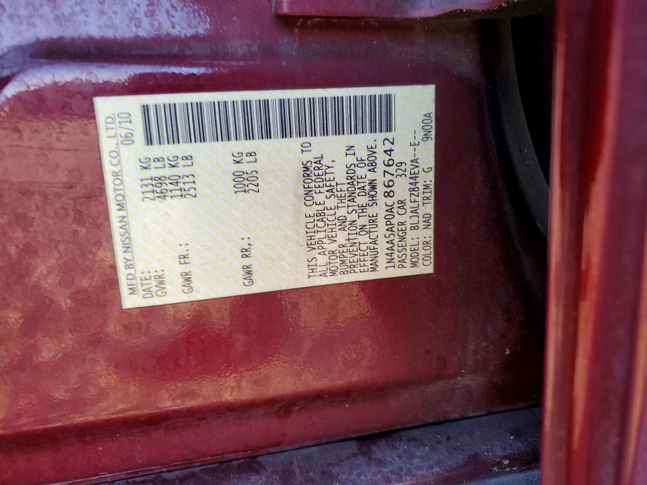 2010 NISSAN MAXIMA 3.5 S photo 12
