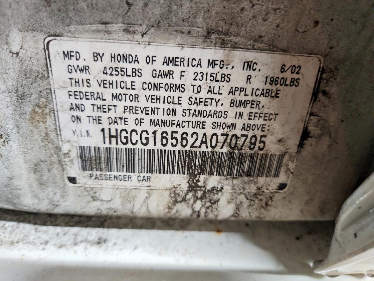 2002 HONDA ACCORD EX photo 12
