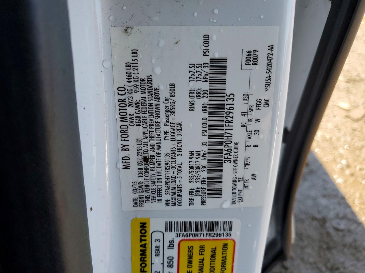 2015 FORD FUSION SE photo 12