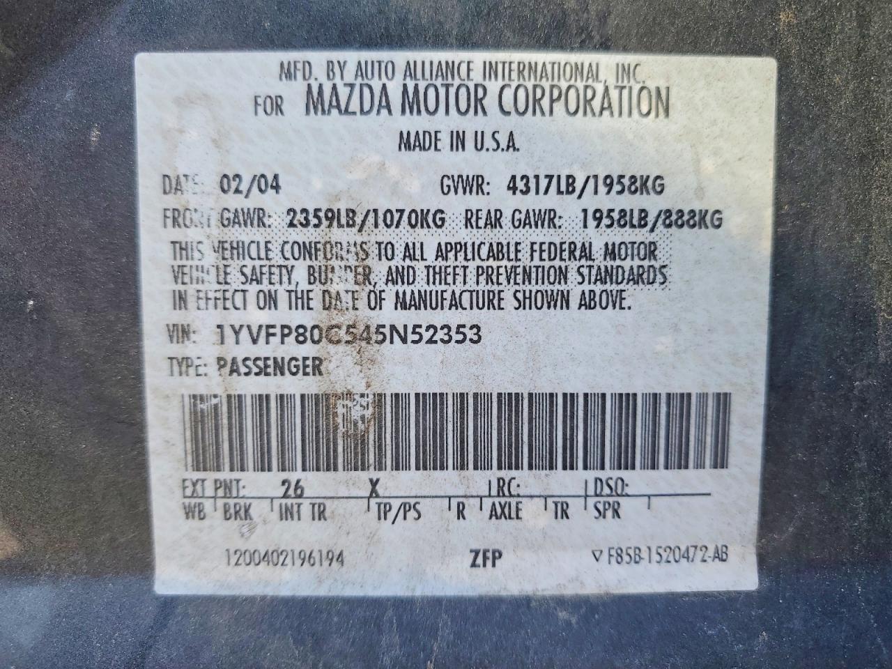 2004 MAZDA 6 I photo 12