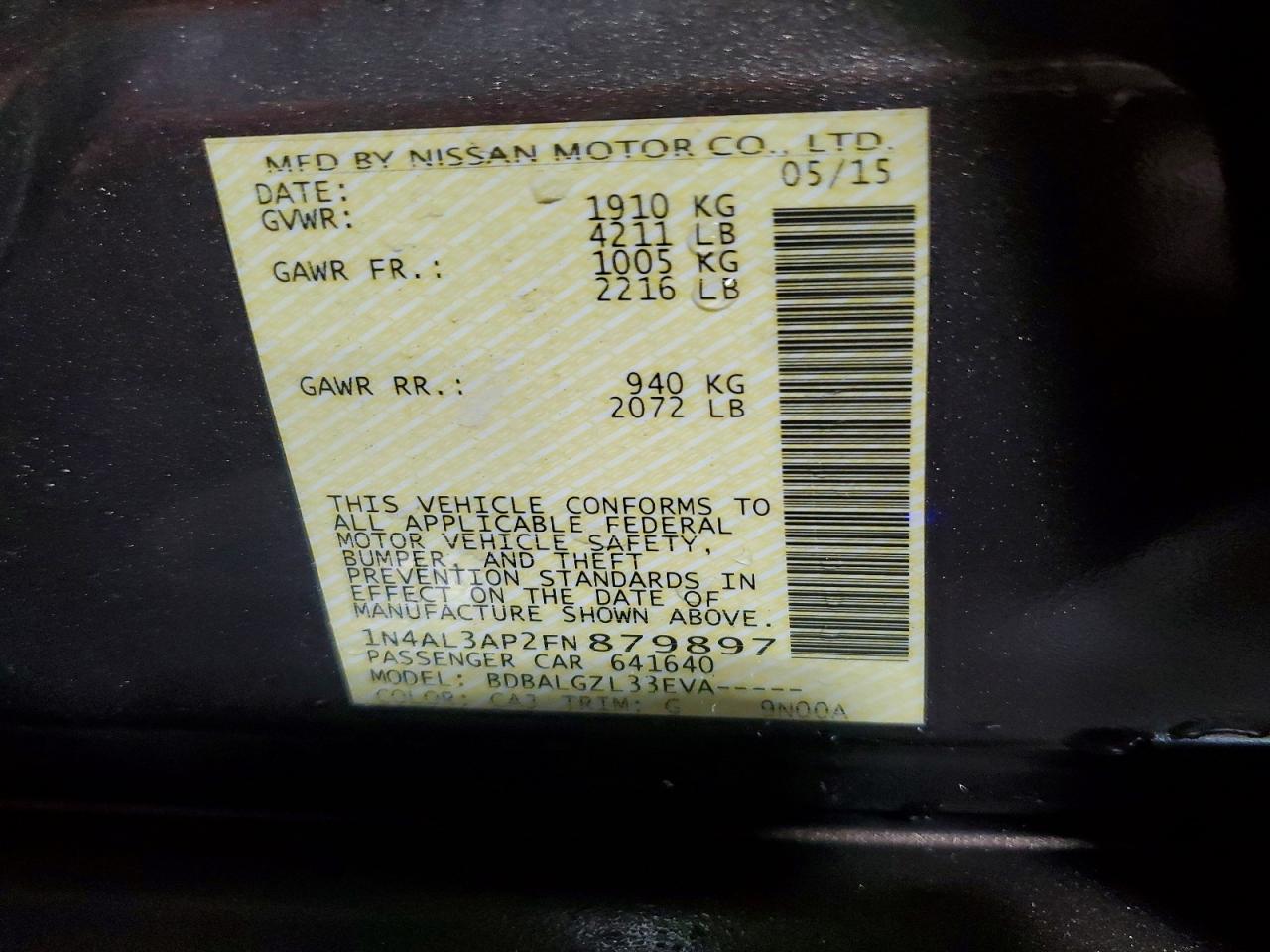 2015 NISSAN ALTIMA 2.5 S photo 25