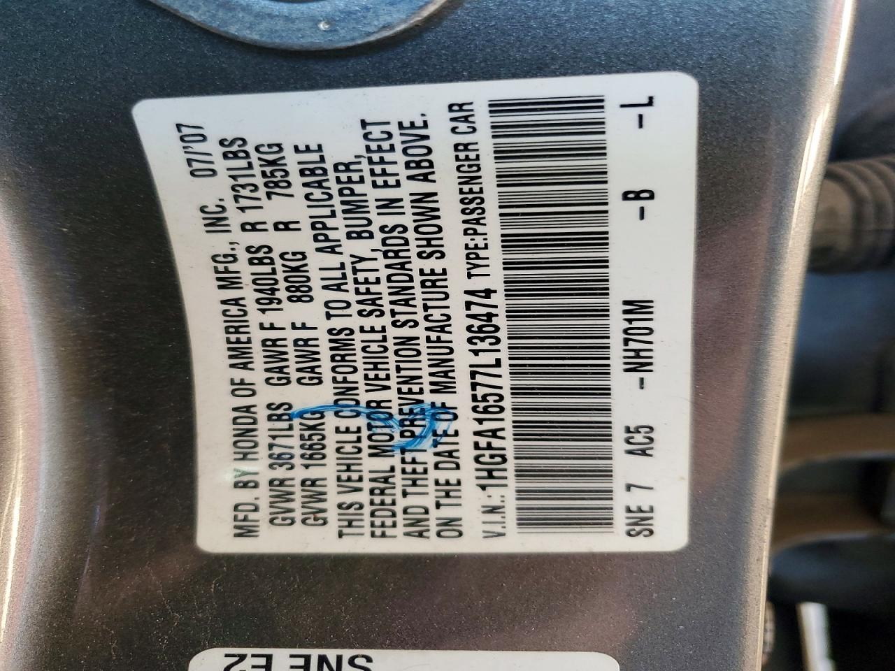2007 HONDA CIVIC LX photo 23