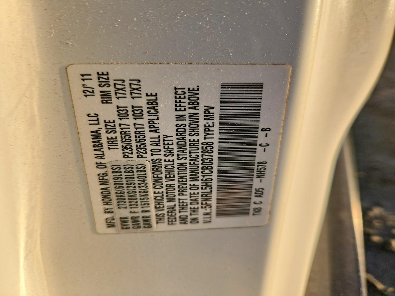 2012 HONDA ODYSSEY EXL photo 37