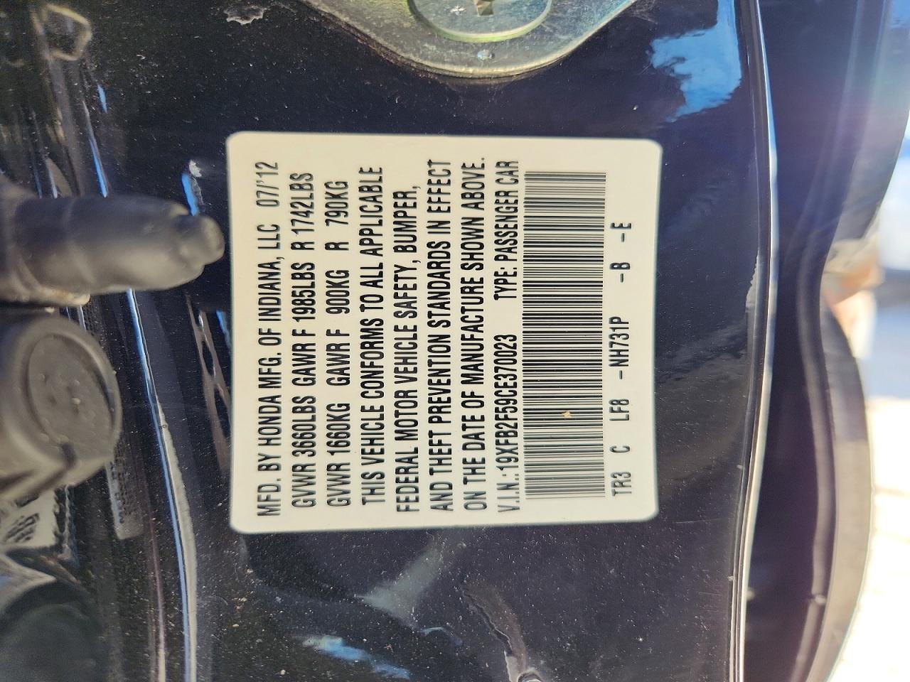 2012 HONDA CIVIC LX photo 12