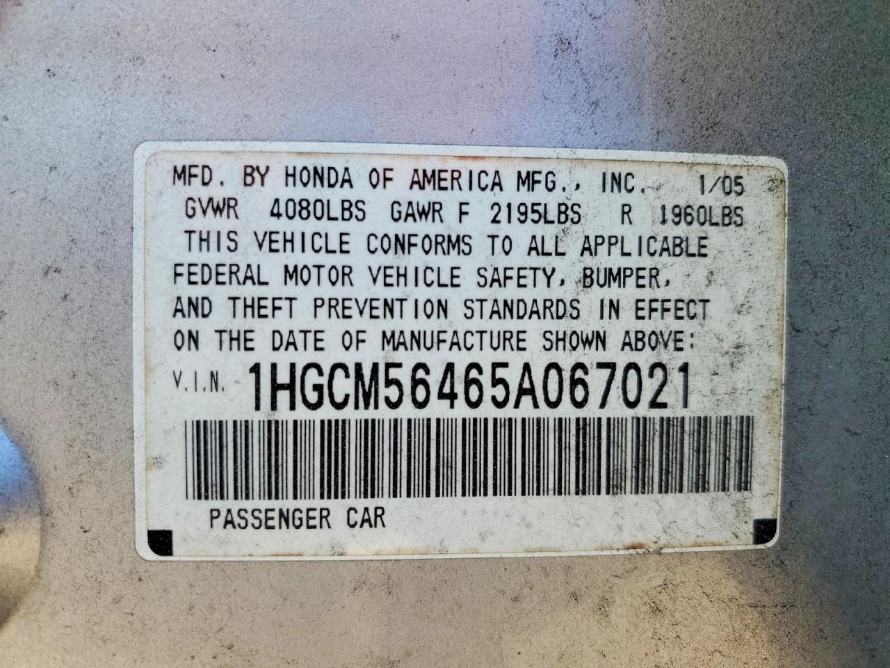 2005 HONDA ACCORD LX photo 34