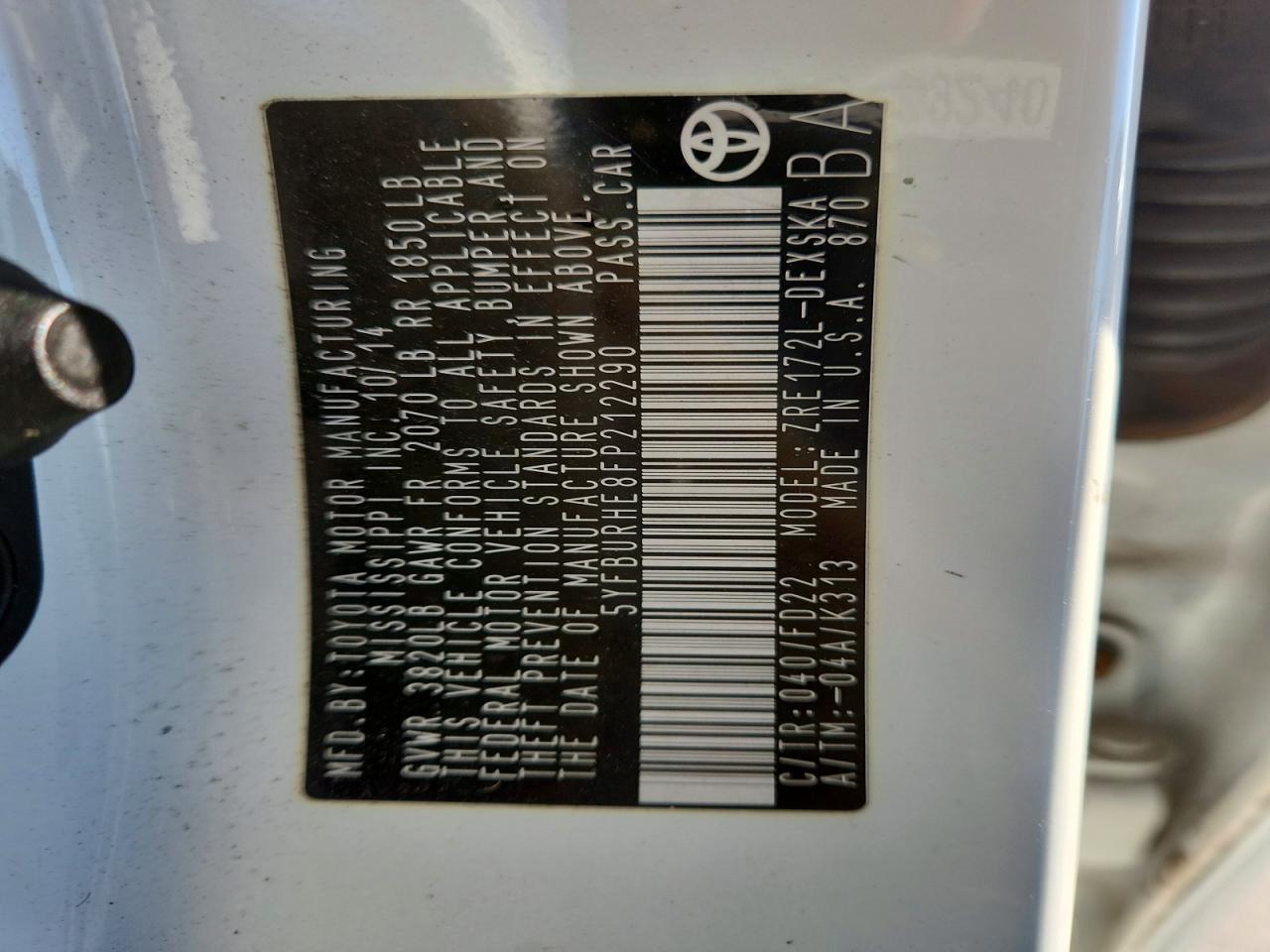 2015 TOYOTA COROLLA S photo 34
