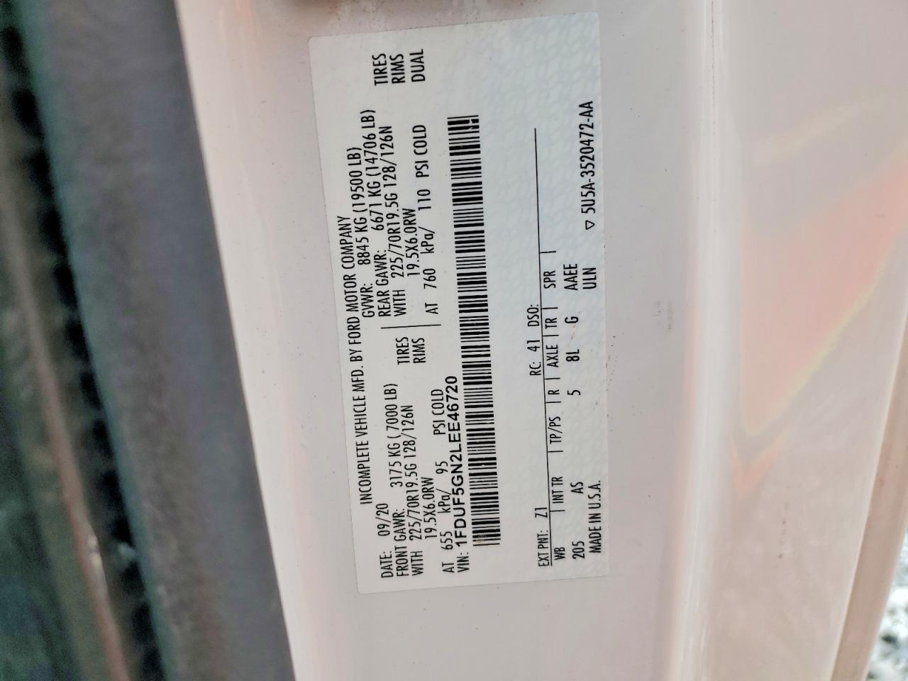 2020 FORD F550 SUPER DUTY TRUCK CAB AND CHASSIS photo 23