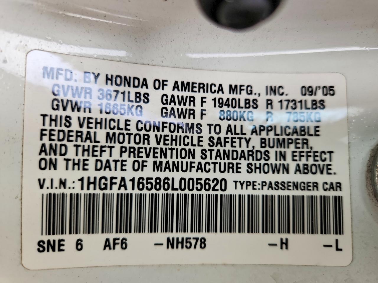 2006 HONDA CIVIC LX photo 45