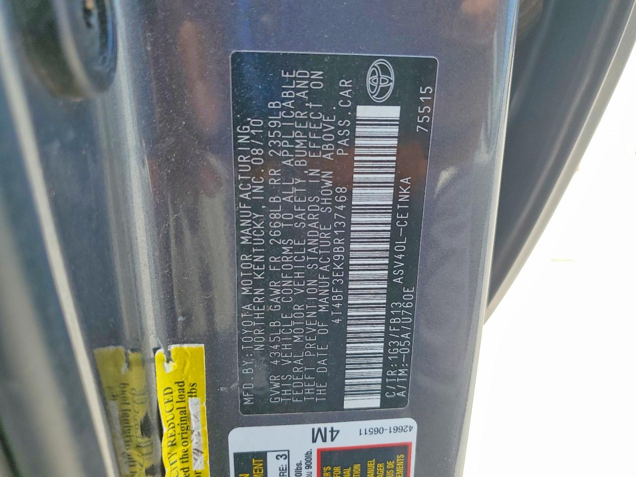 2011 TOYOTA CAMRY LE photo 12