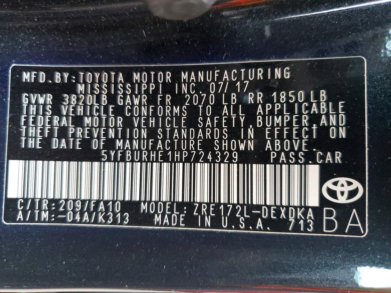 2017 TOYOTA COROLLA L photo 12
