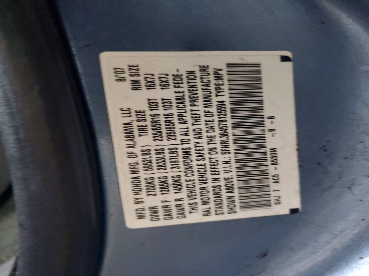 2007 HONDA ODYSSEY EX photo 37