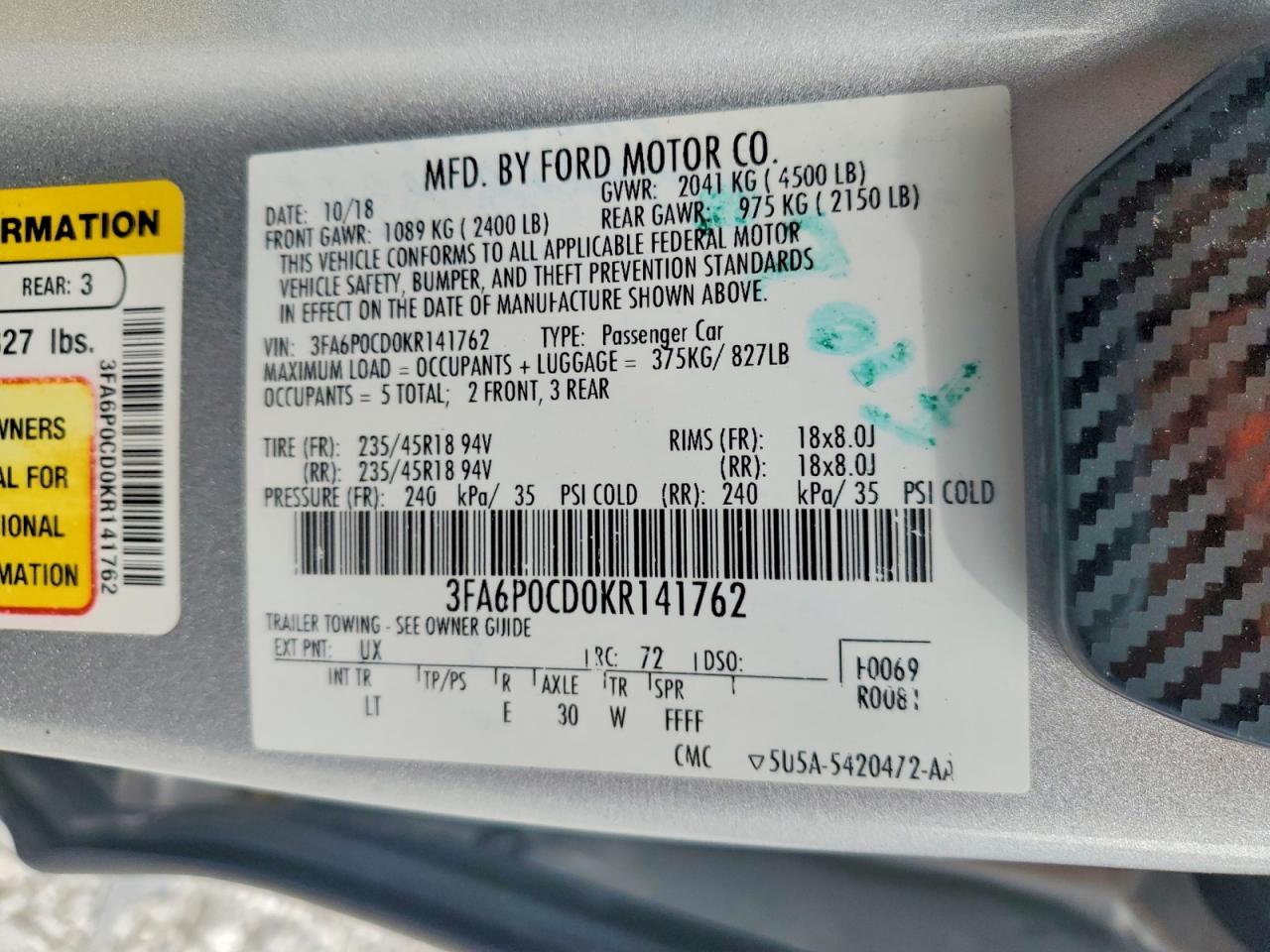 2019 FORD FUSION SEL photo 23