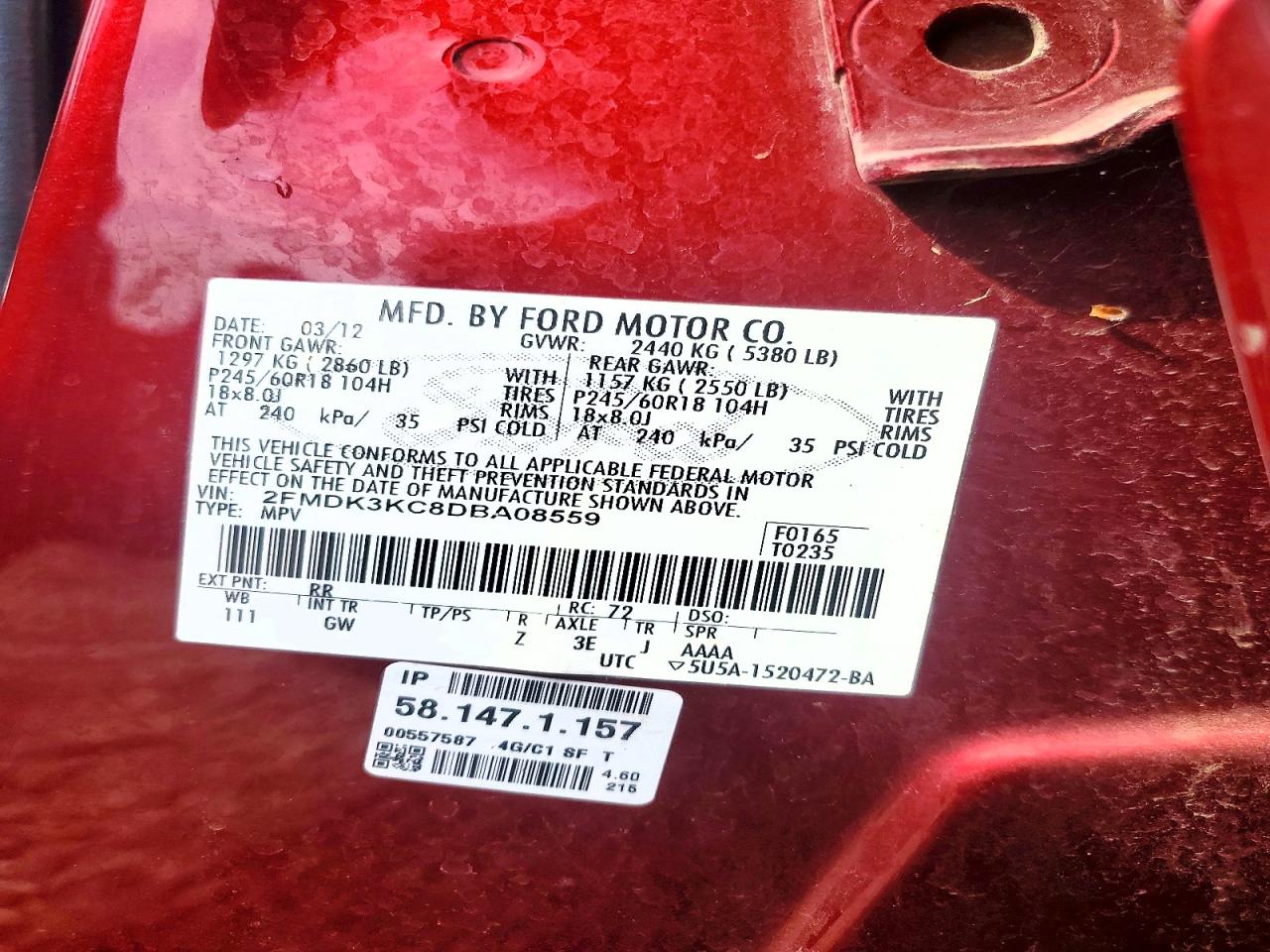 2013 FORD EDGE LIMITED photo 13