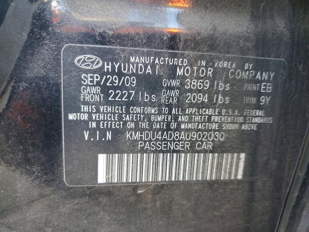 2010 HYUNDAI ELANTRA GLS photo 12