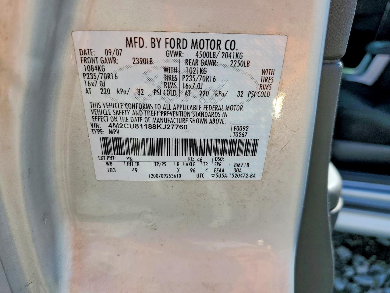 2008 MERCURY MARINER photo 13