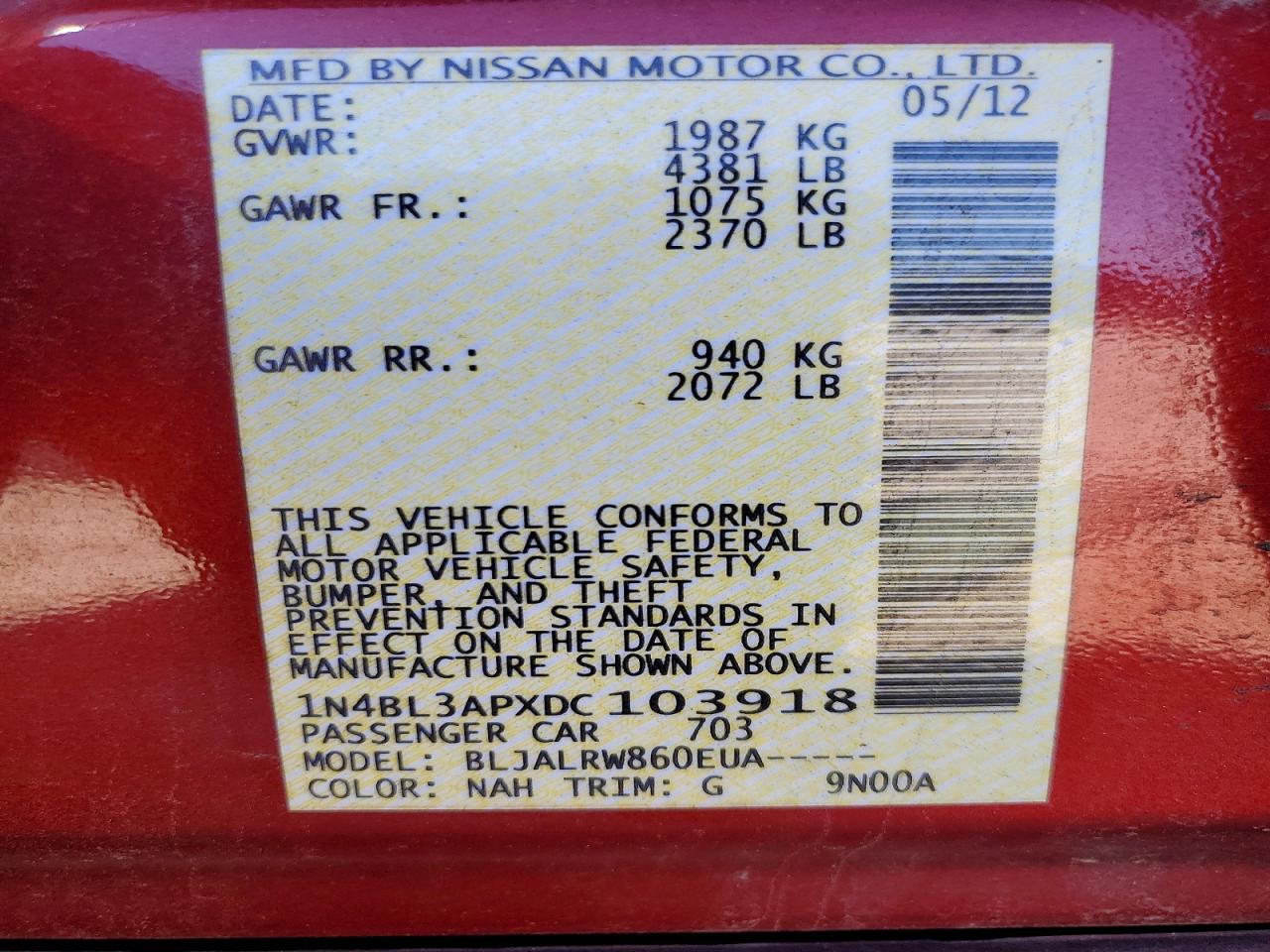 2013 NISSAN ALTIMA 3.5 S photo 12