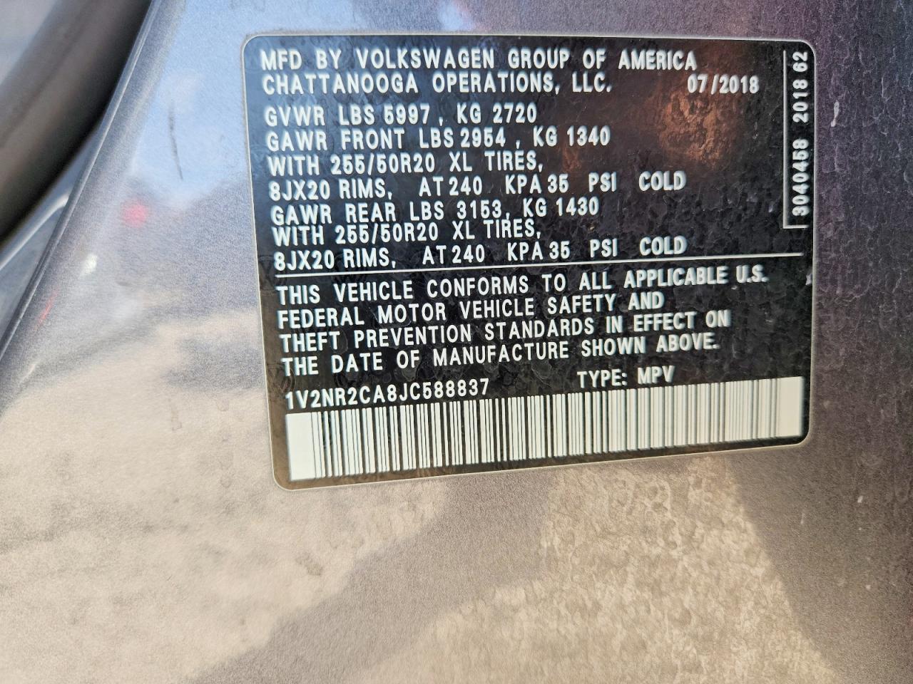2018 VOLKSWAGEN ATLAS SEL PREMIUM photo 12