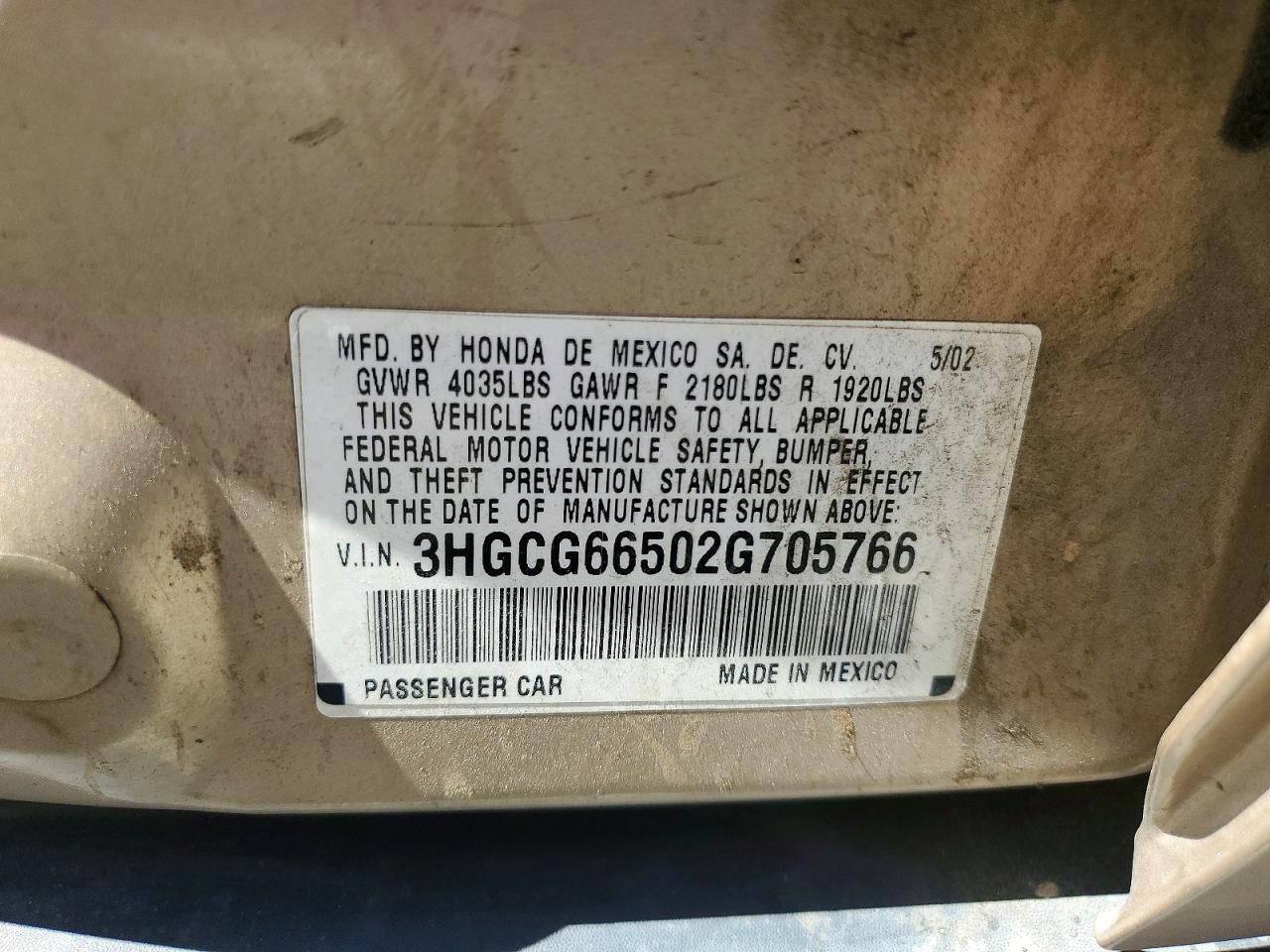 2002 HONDA ACCORD LX photo 12