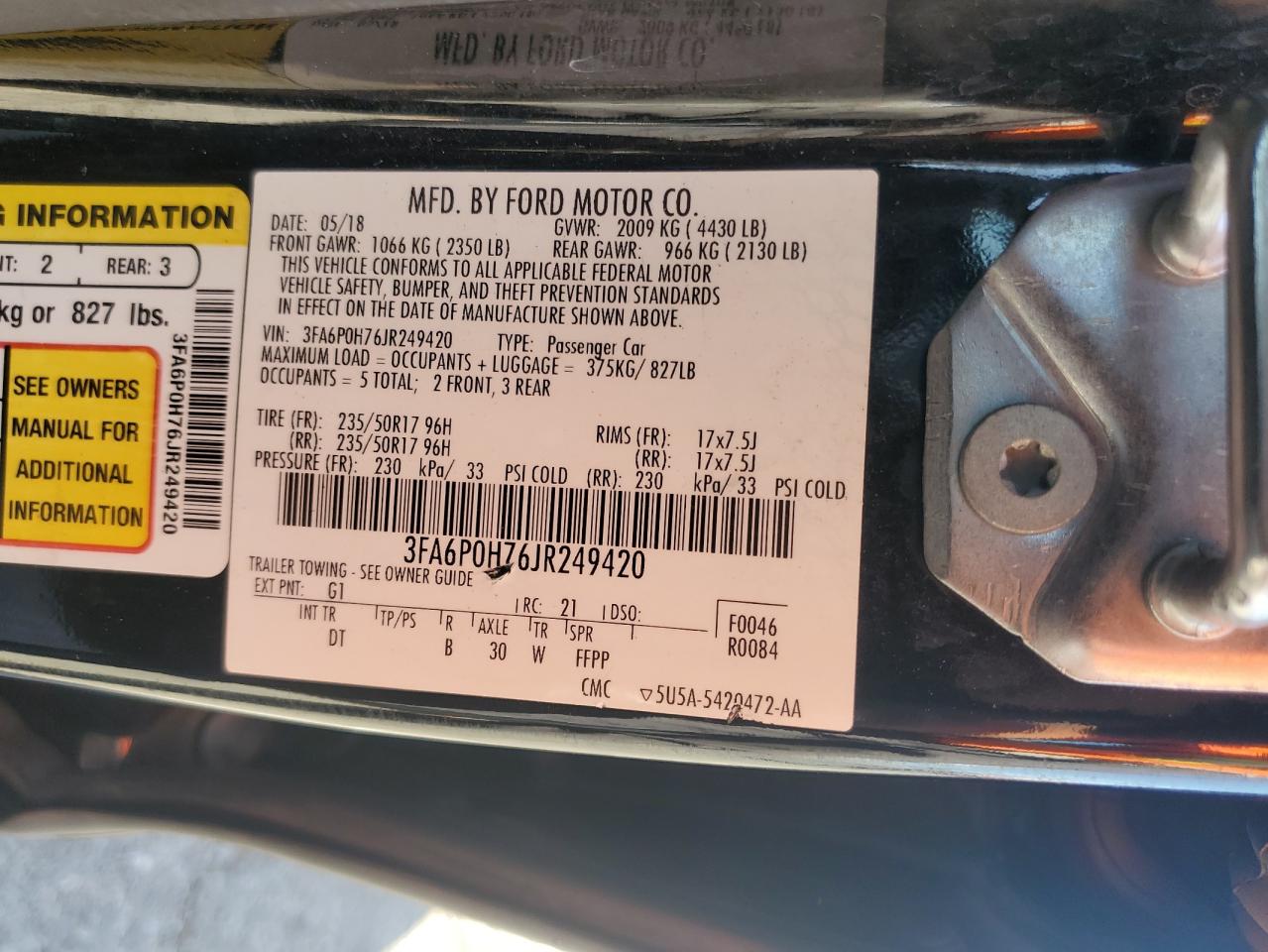 2018 FORD FUSION SE photo 39