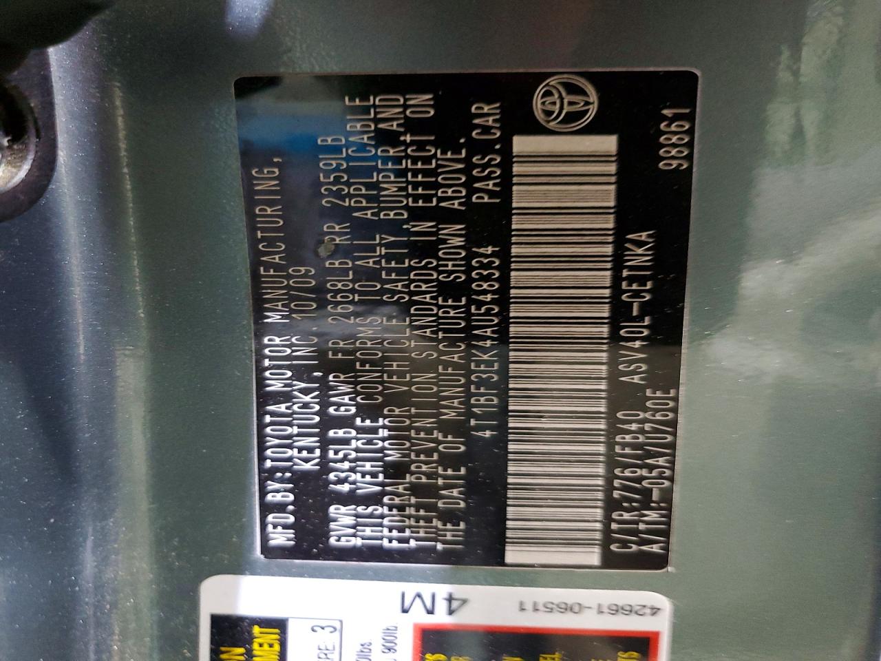 2010 TOYOTA CAMRY LE photo 37