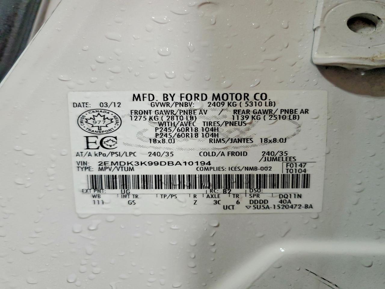 2013 FORD EDGE LIMITED photo 13
