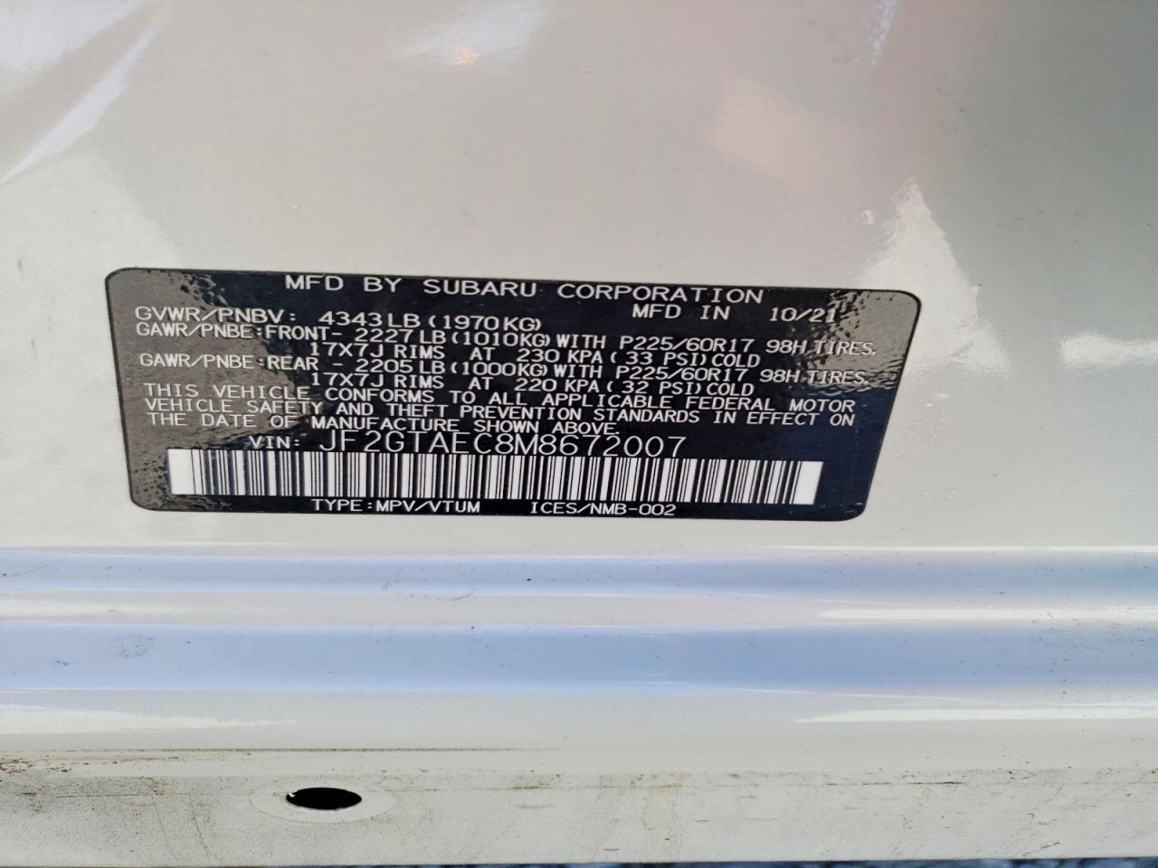 2021 SUBARU CROSSTREK PREMIUM photo 14