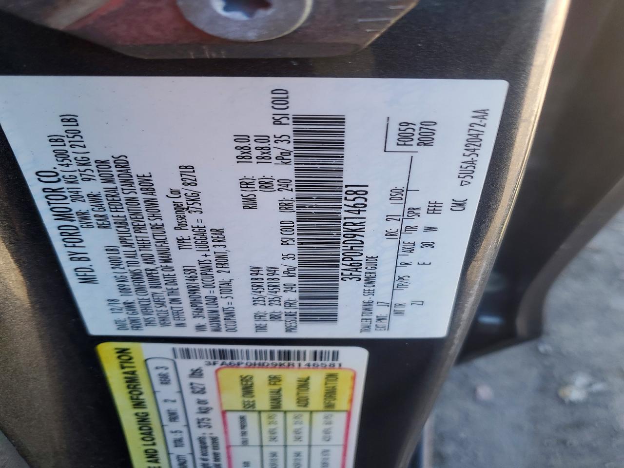 2019 FORD FUSION SE photo 23