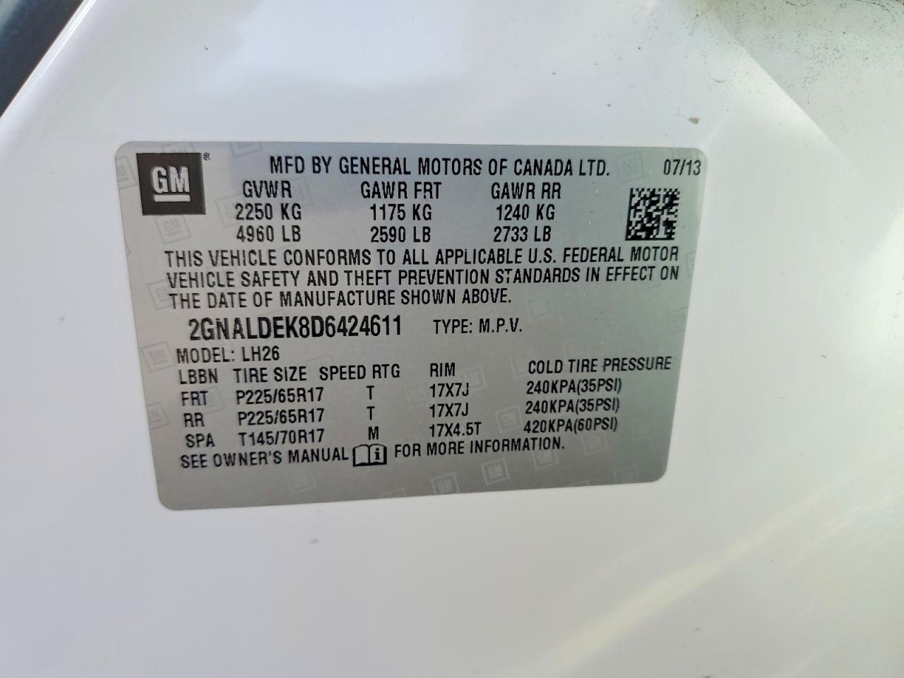 2013 CHEVROLET EQUINOX LT photo 25