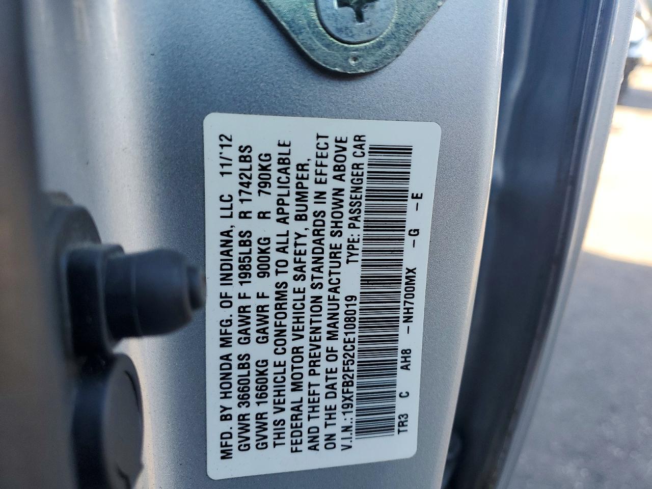 2012 HONDA CIVIC LX photo 12