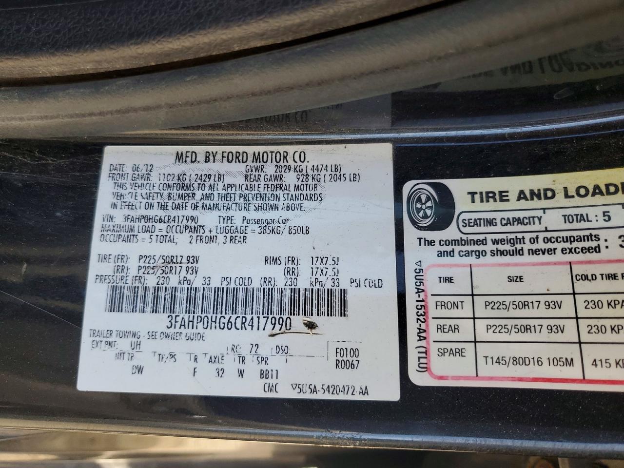 2012 FORD FUSION SE photo 12