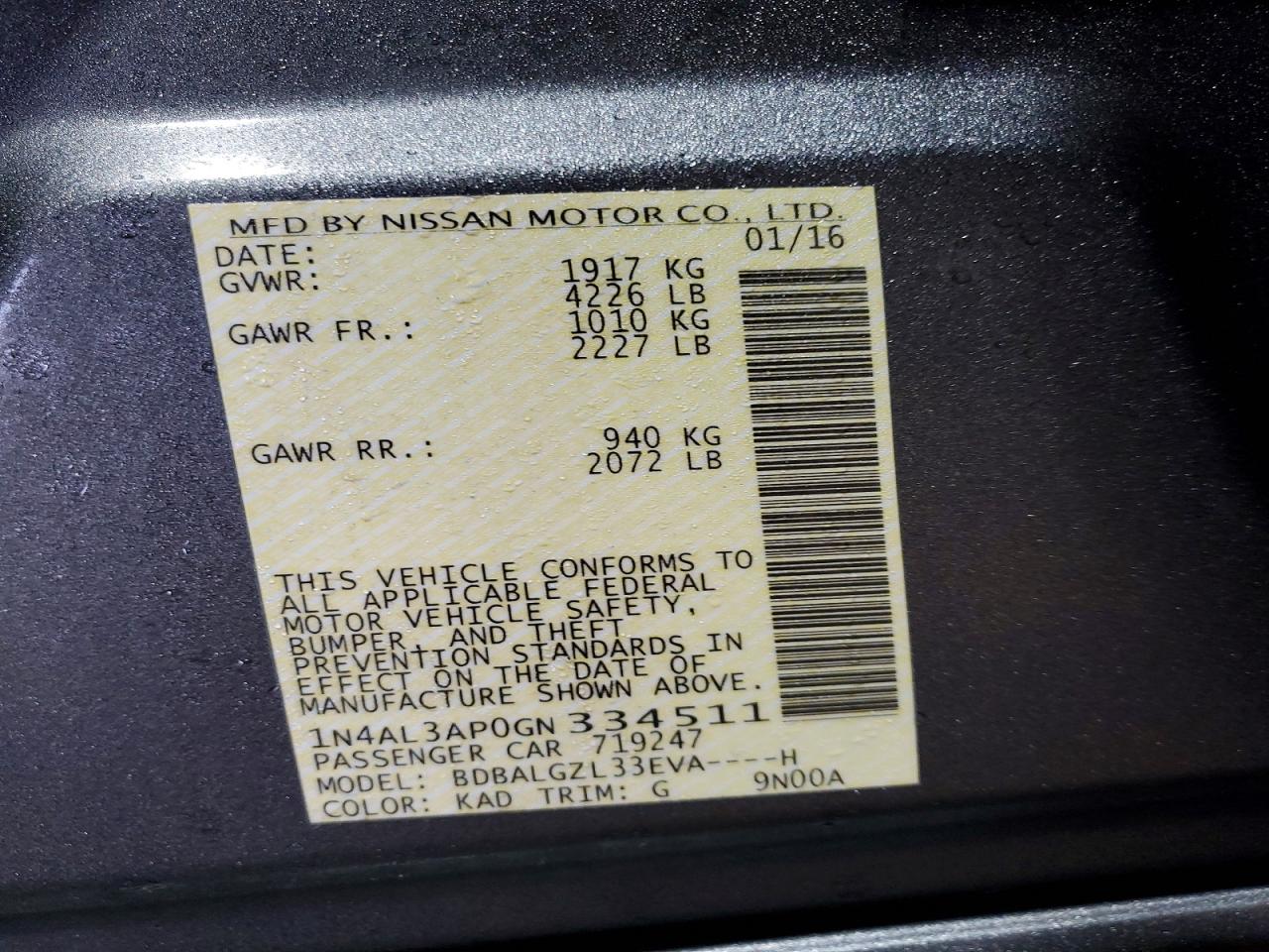2016 NISSAN ALTIMA 2.5 S photo 37