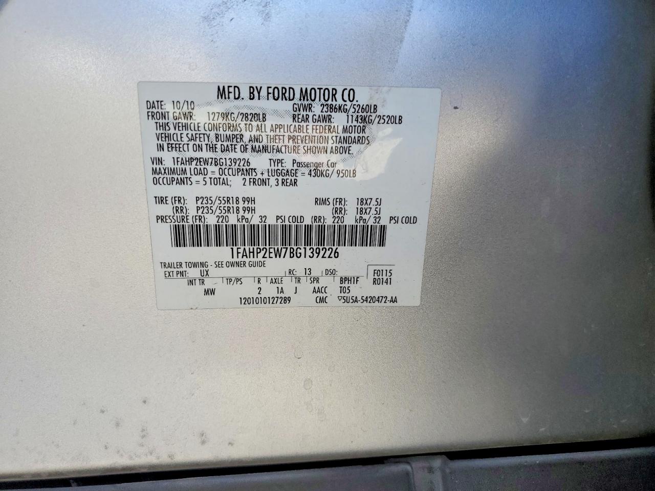 2011 FORD TAURUS SEL photo 23