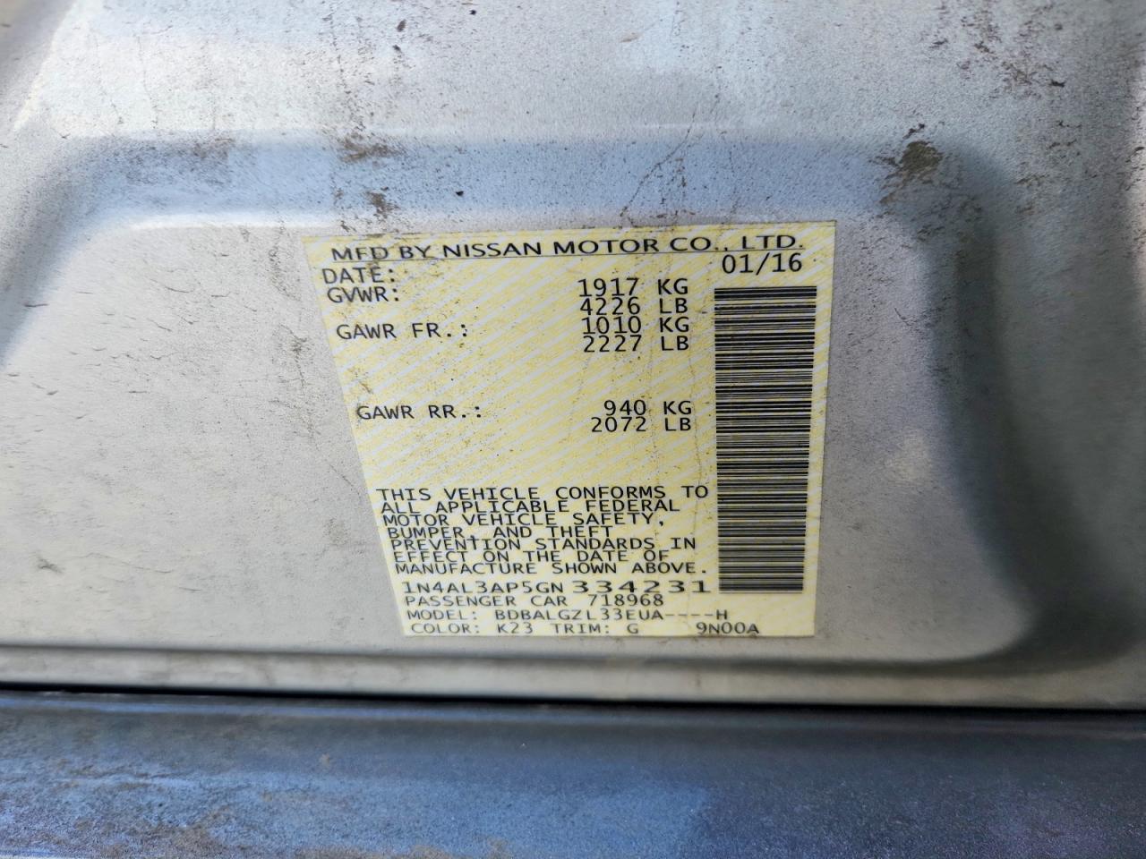 2016 NISSAN ALTIMA 2.5 S photo 25