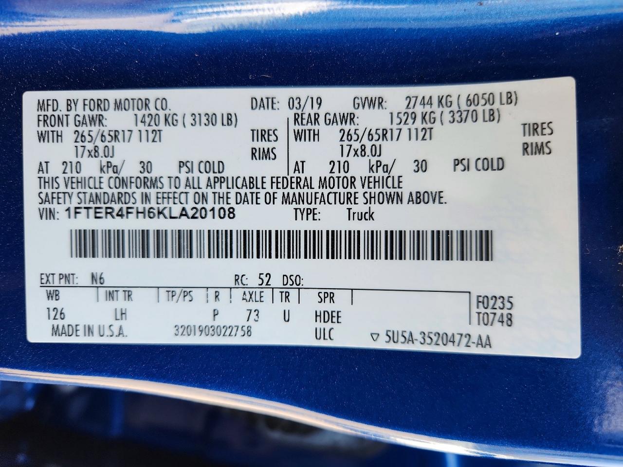 2019 FORD RANGER XL photo 13