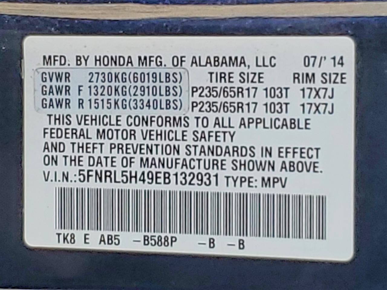 2014 HONDA ODYSSEY EX photo 37