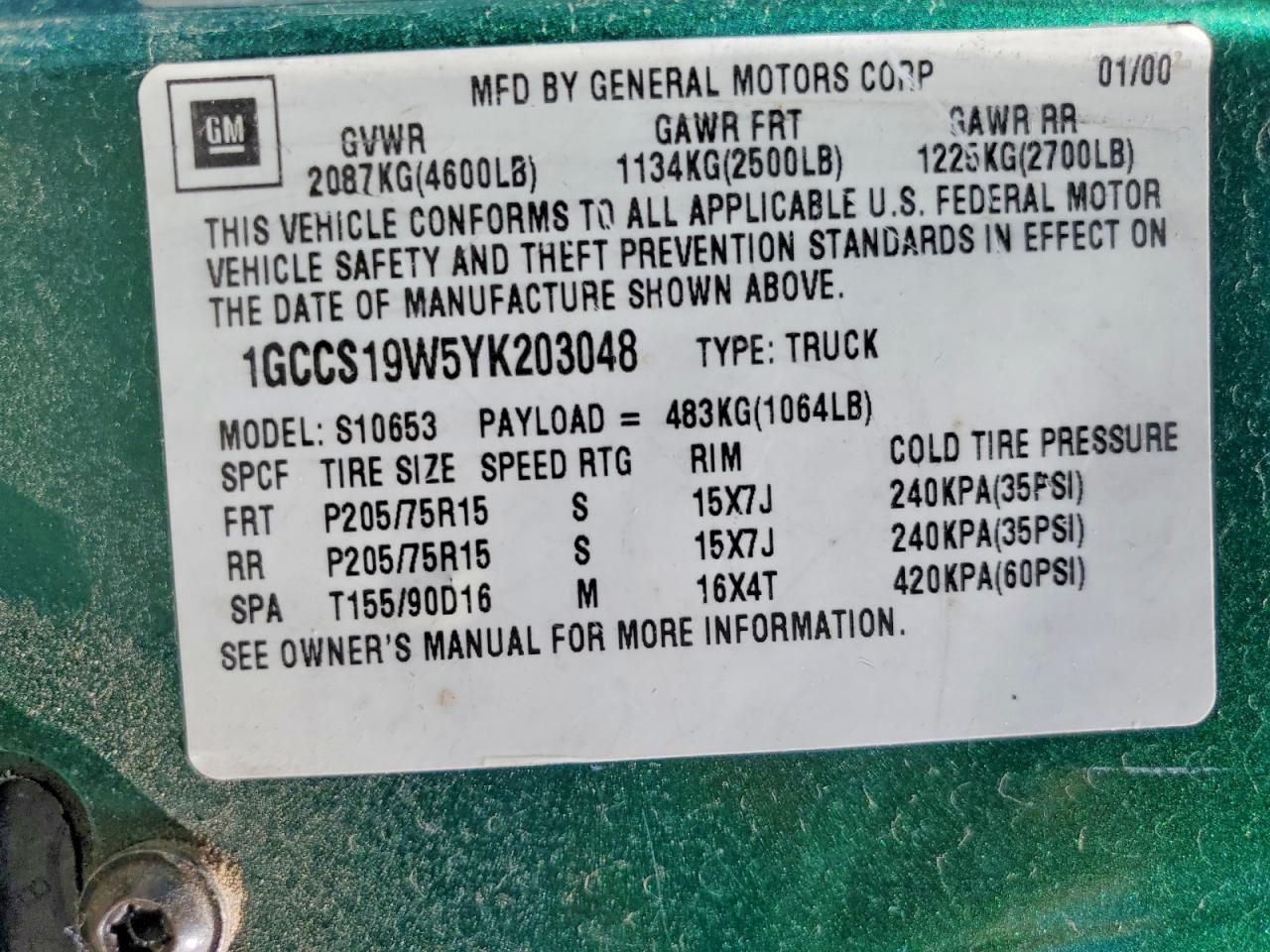 2000 CHEVROLET S TRUCK S10 photo 13