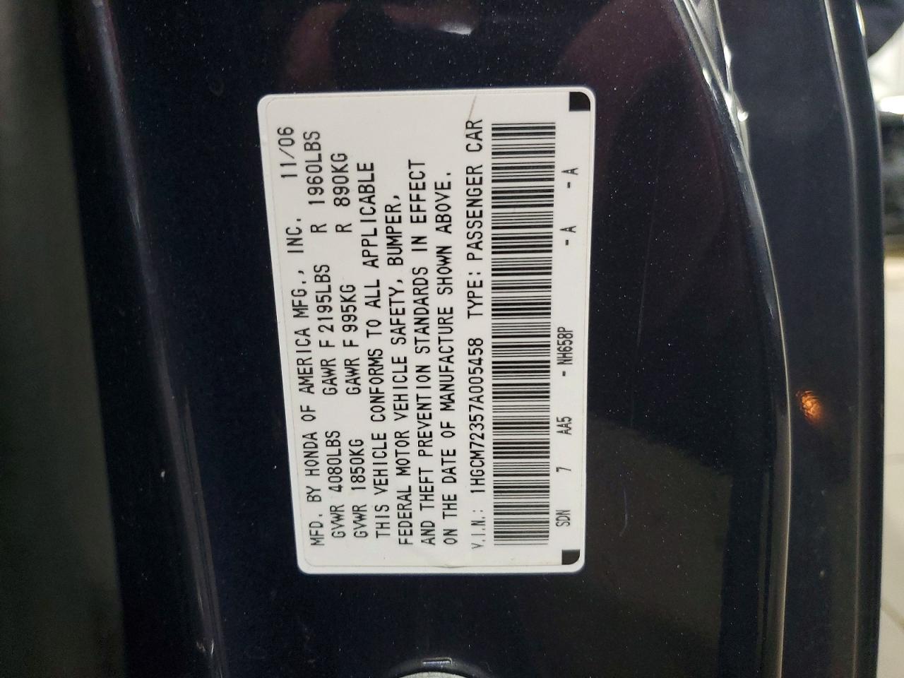 2007 HONDA ACCORD LX photo 23