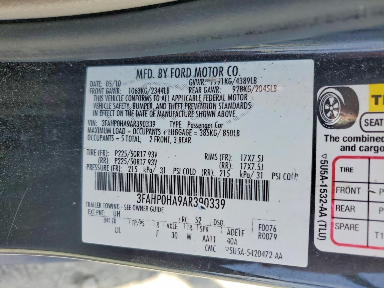 2010 FORD FUSION SE photo 12