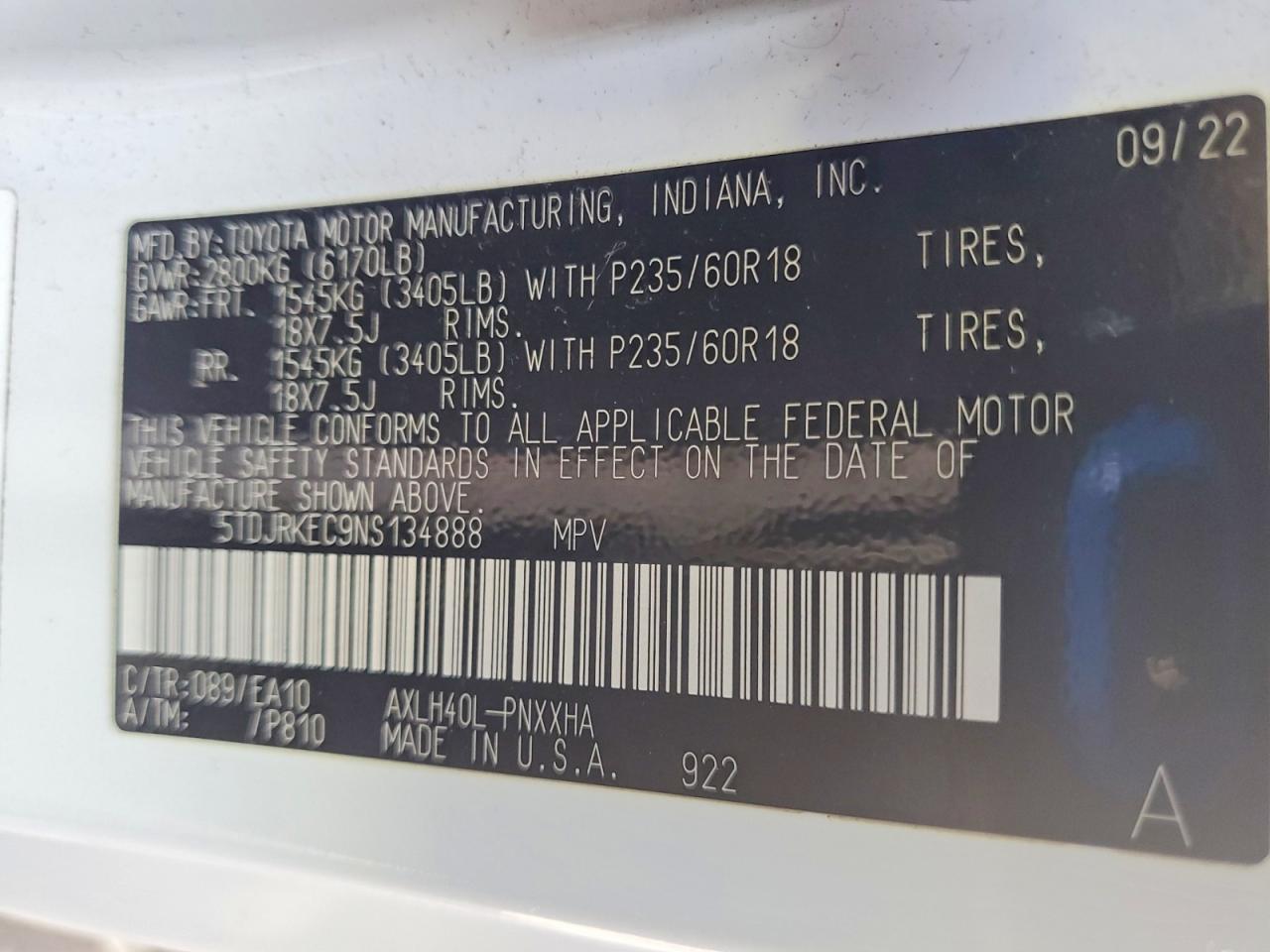 2022 TOYOTA SIENNA XLE 7-PASSENGER photo 13