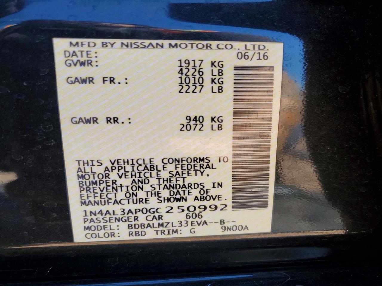 2016 NISSAN ALTIMA 2.5 SV photo 12